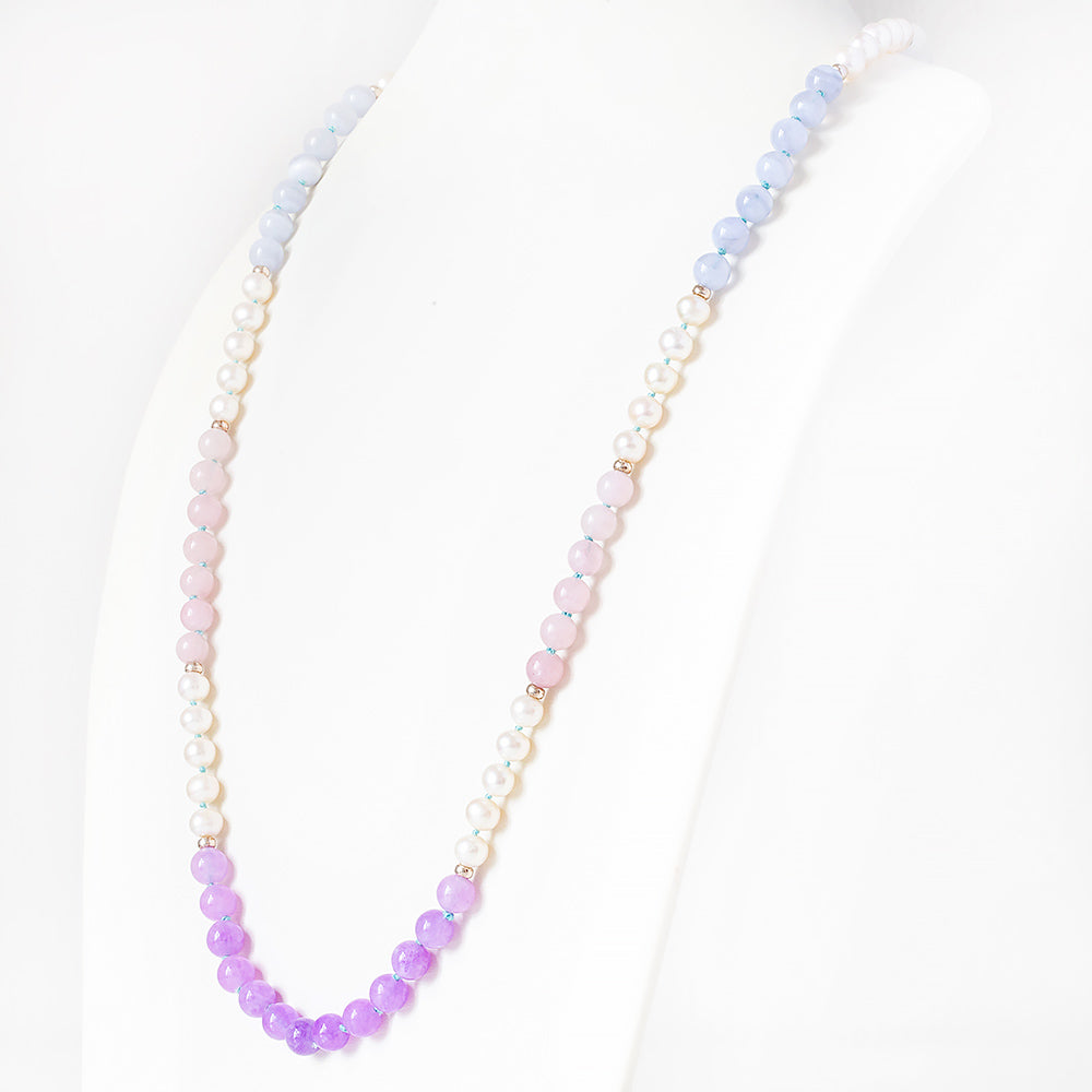 Fresh Water Pearl, Rose Quartz, Amethyst and Lace Agate Necklace