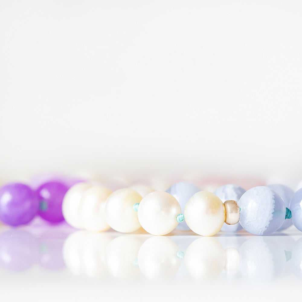 Fresh Water Pearl, Rose Quartz, Amethyst and Lace Agate Necklace