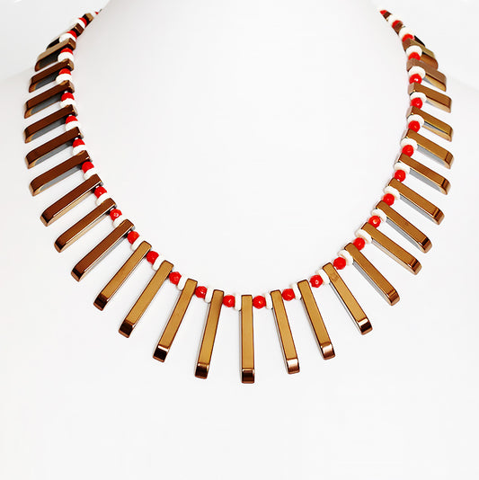 Coral, Ostrich shell and Hematite Necklace - Victoria's Jewellery