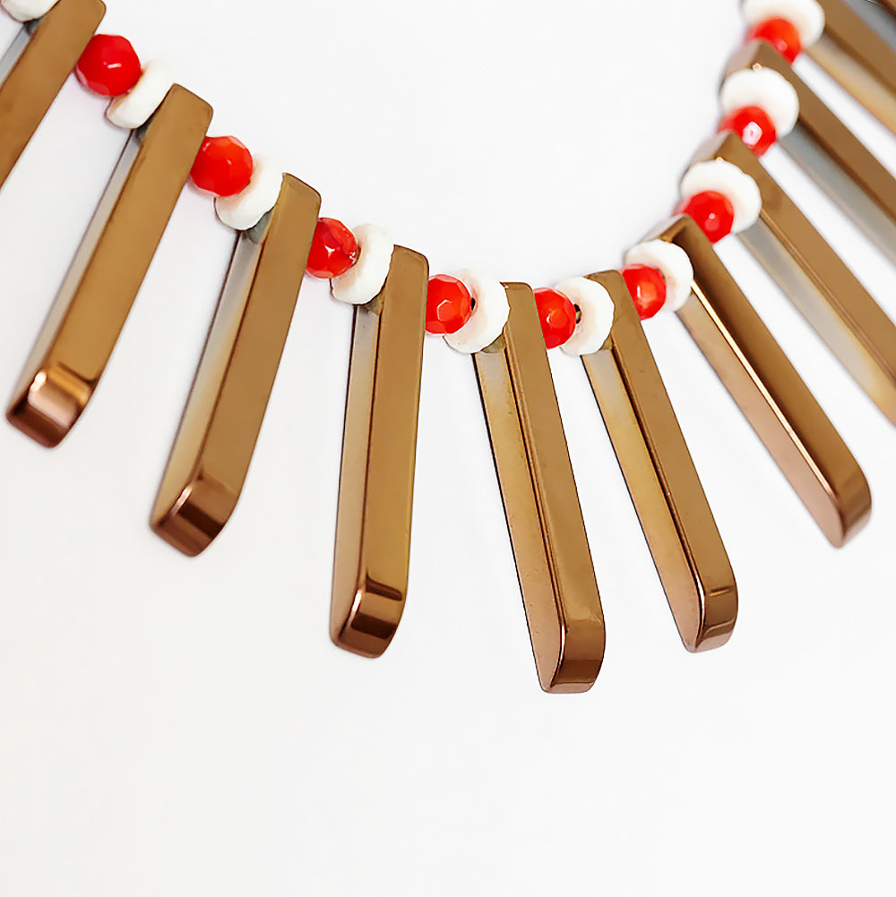 Coral, Ostrich shell and Hematite Necklace - Victoria's Jewellery