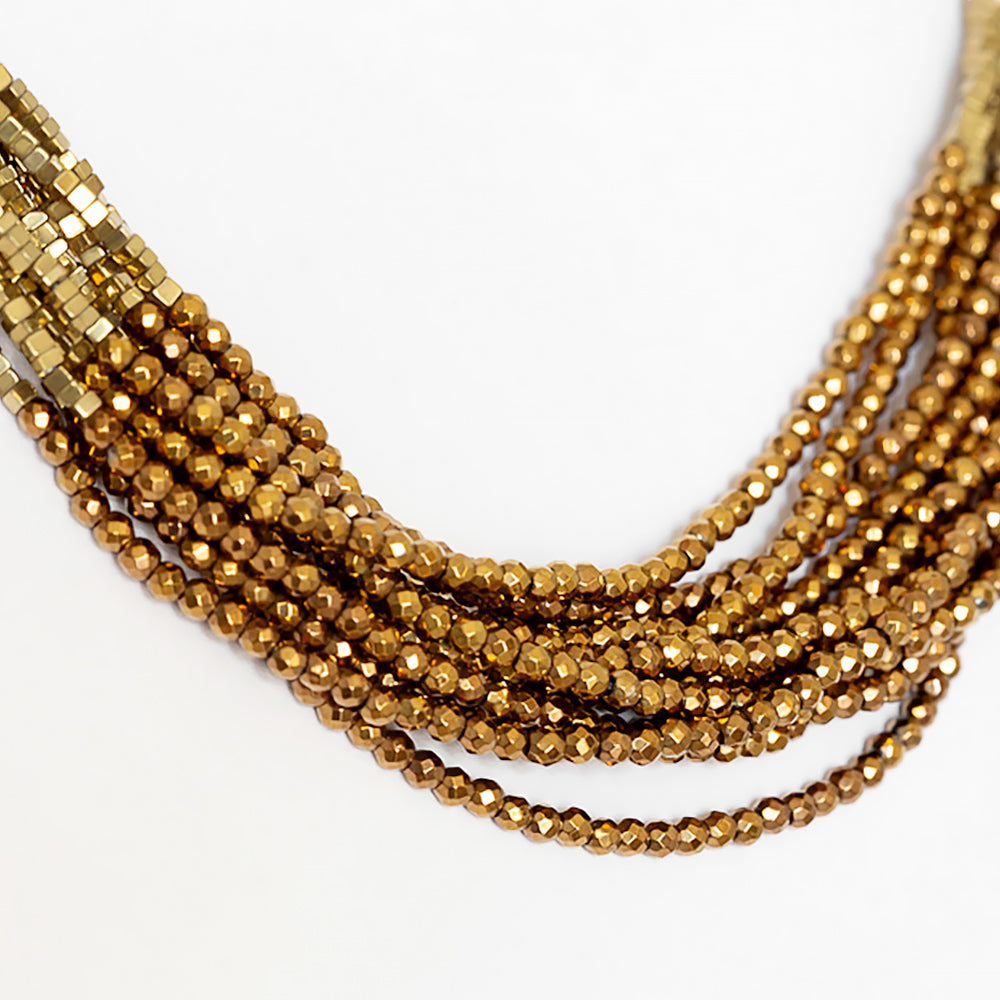 White Fresh Water Pearl and Gold Pyrite Necklace - Victoria's Jewellery