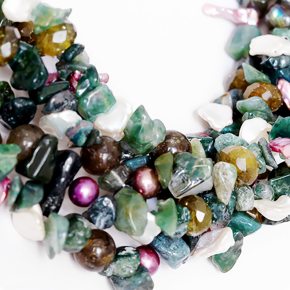 White Fresh Water Pearl, Labradorite and Jasper Necklace - Victoria's Jewellery