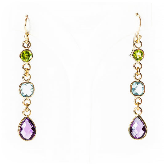 Peridot, Topaz and Amethyst Drops in Gold