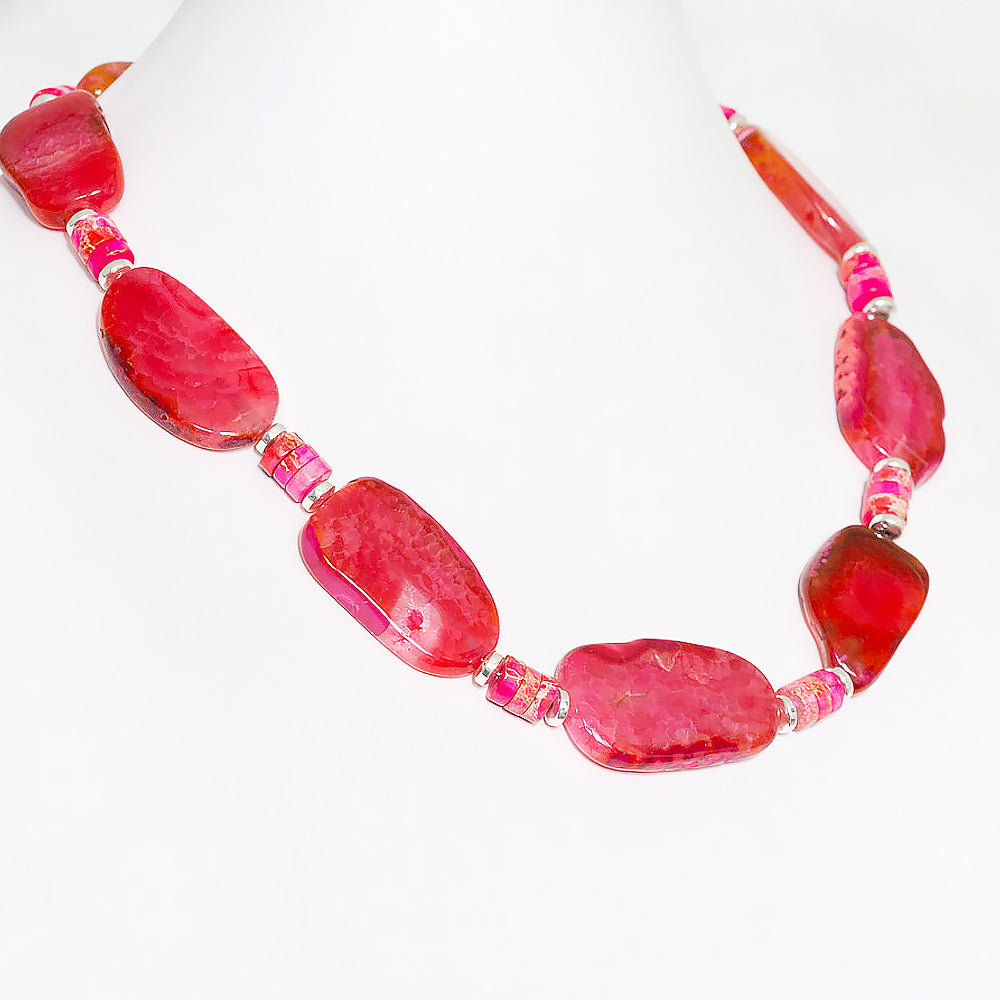 Slabs of Pink Agate and Jasper Necklace - Victoria's Jewellery