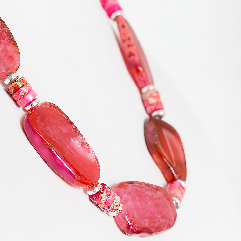 Slabs of Pink Agate and Jasper Necklace - Victoria's Jewellery