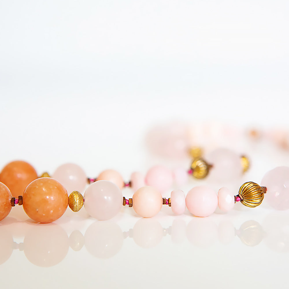 The Pink Opal, Rose Quartz and Orange Calcite Necklace with Gold Details - Victoria's Jewellery