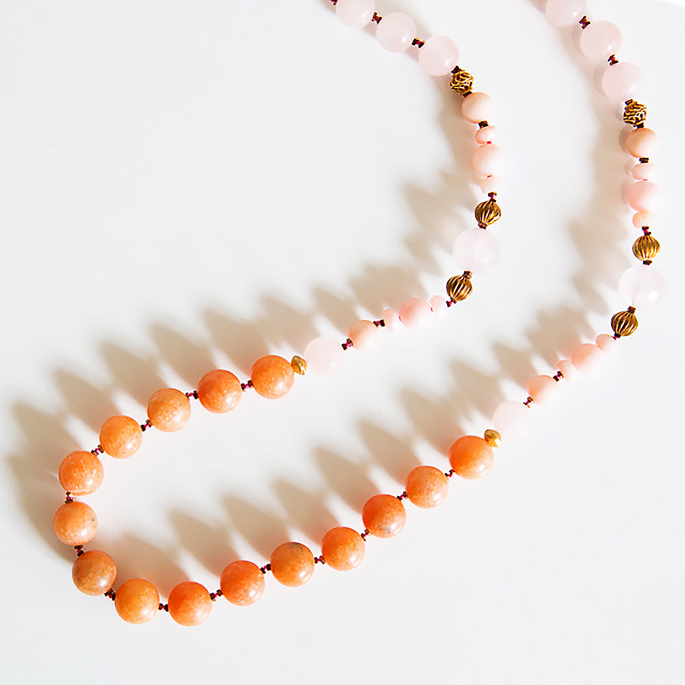The Pink Opal, Rose Quartz and Orange Calcite Necklace with Gold Details - Victoria's Jewellery