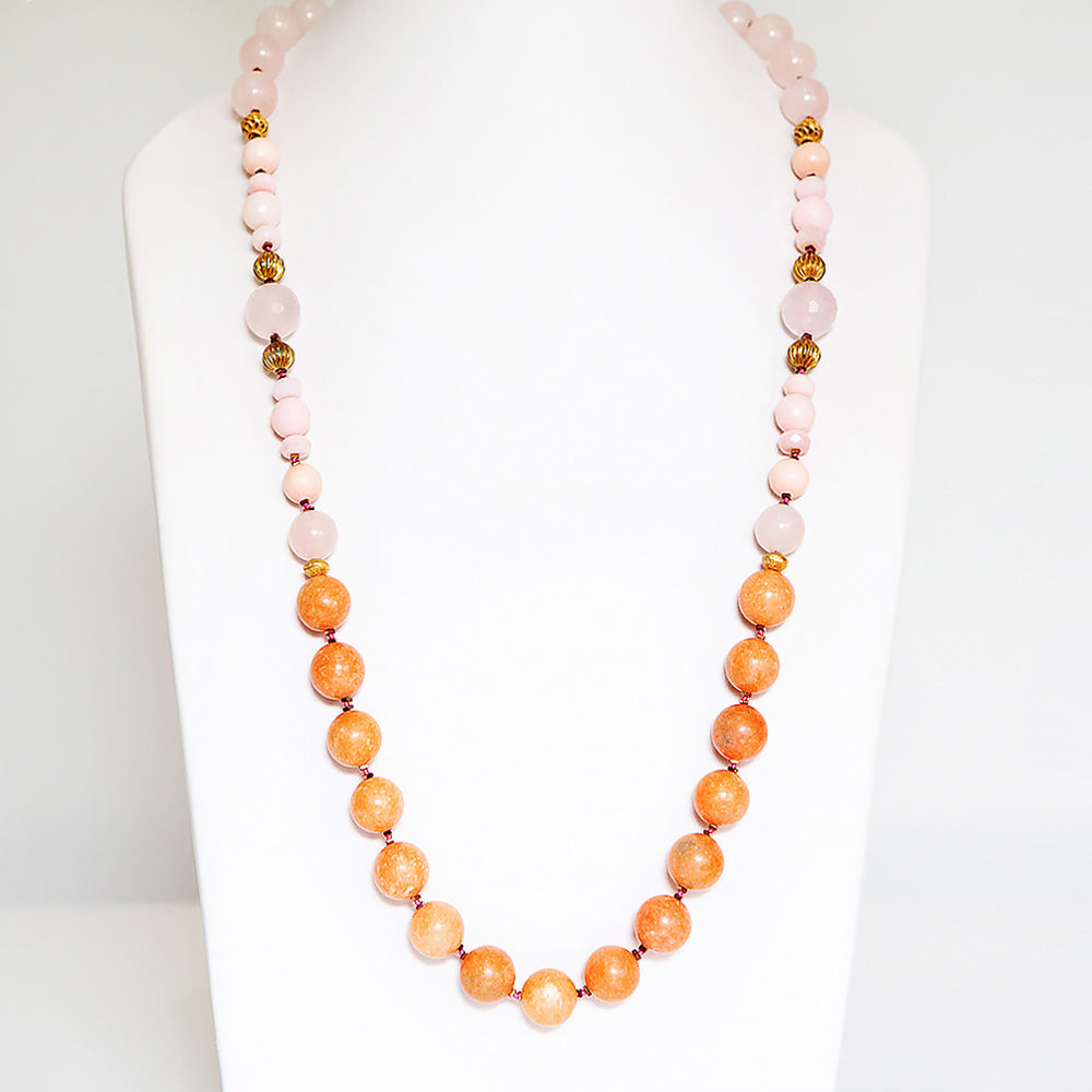 The Pink Opal, Rose Quartz and Orange Calcite Necklace with Gold Details - Victoria's Jewellery
