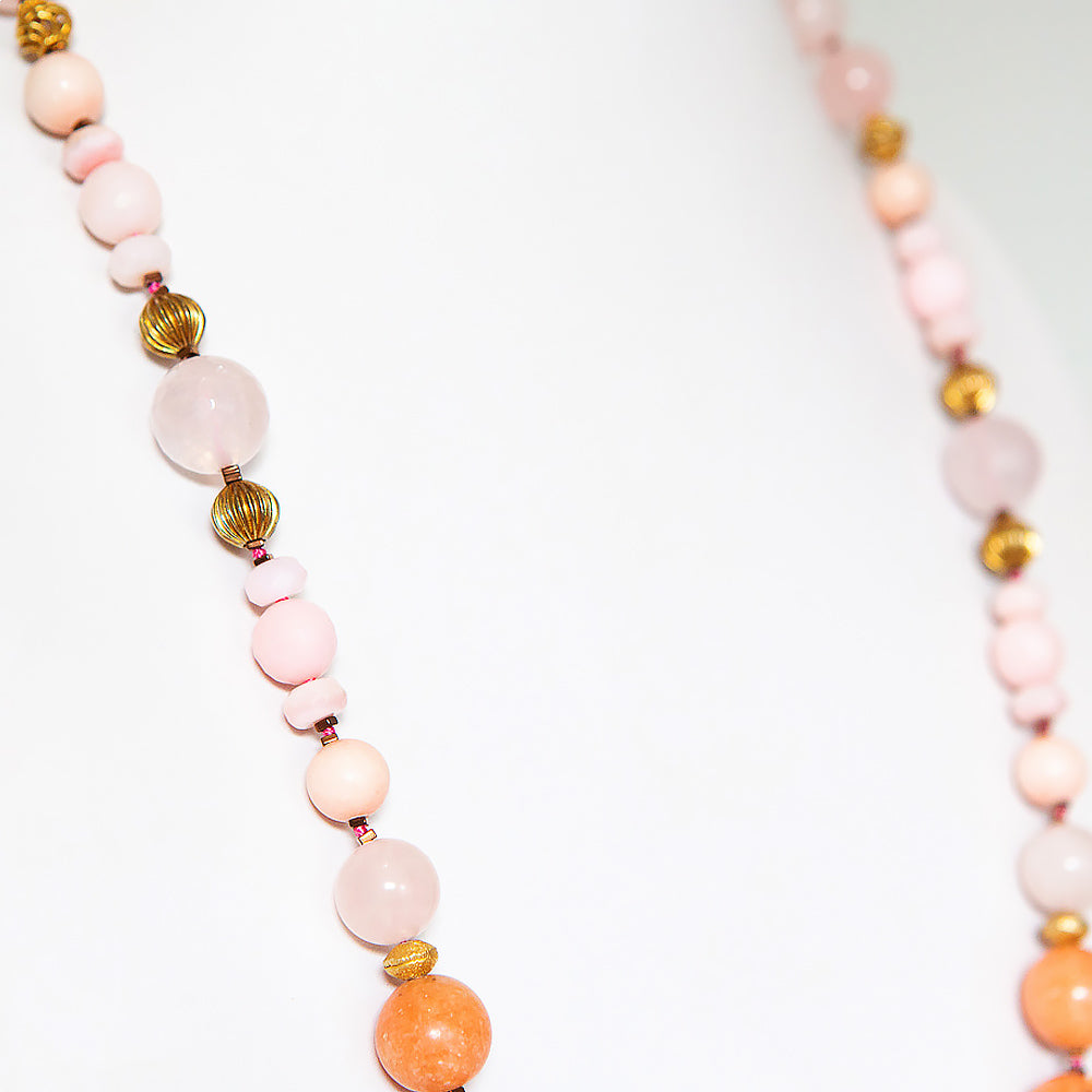 The Pink Opal, Rose Quartz and Orange Calcite Necklace with Gold Details - Victoria's Jewellery