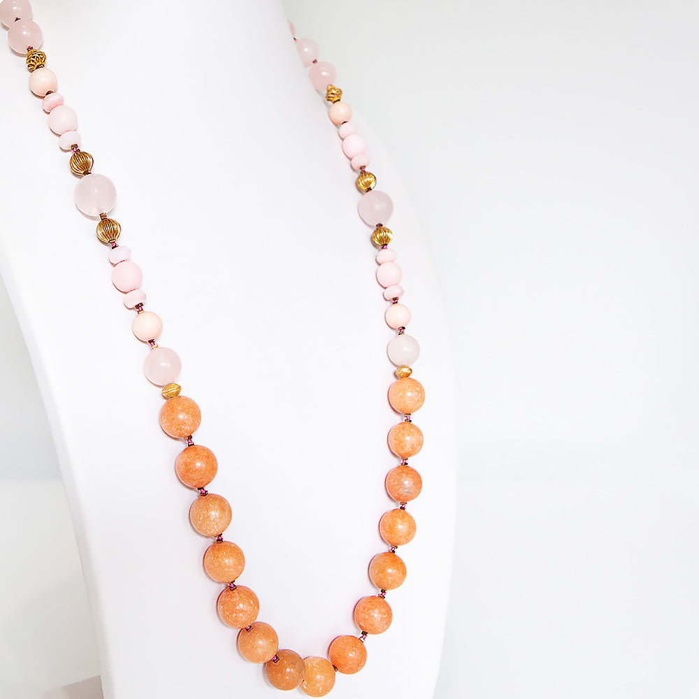 The Pink Opal, Rose Quartz and Orange Calcite Necklace with Gold Details - Victoria's Jewellery