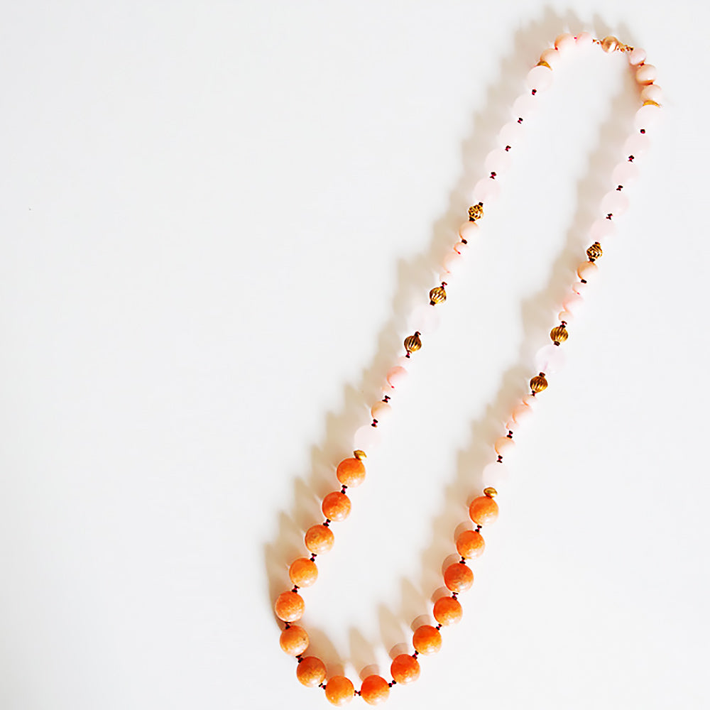 The Pink Opal, Rose Quartz and Orange Calcite Necklace with Gold Details - Victoria's Jewellery