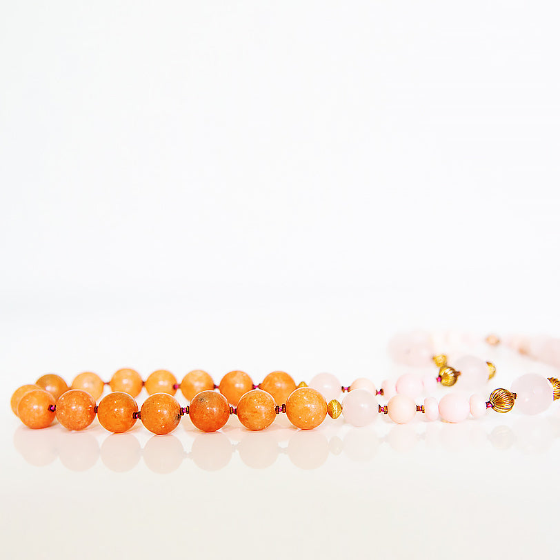 The Pink Opal, Rose Quartz and Orange Calcite Necklace with Gold Details - Victoria's Jewellery