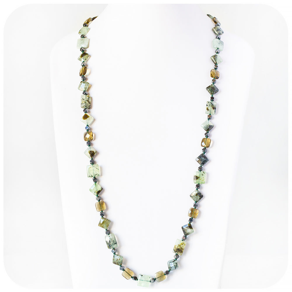 Luxurious Prehnite, Lemon Quartz and Hematite handmade necklace - Victoria's Jewellery