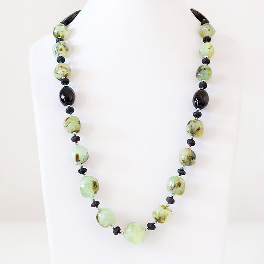 Prehnite, Onyx, Volcanic Rock and Hematite Detail Necklace - 70cm - Victoria's Jewellery