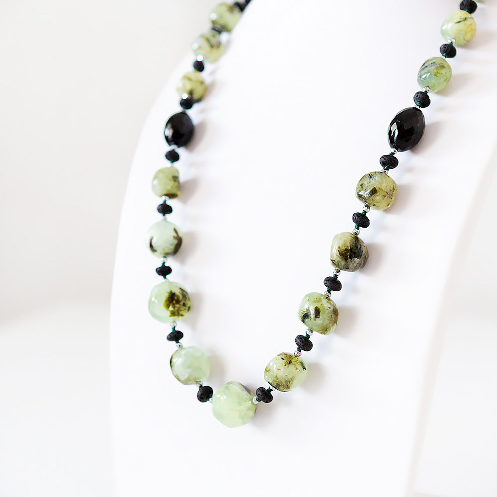 Prehnite, Onyx, Volcanic Rock and Hematite Detail Necklace - 70cm - Victoria's Jewellery