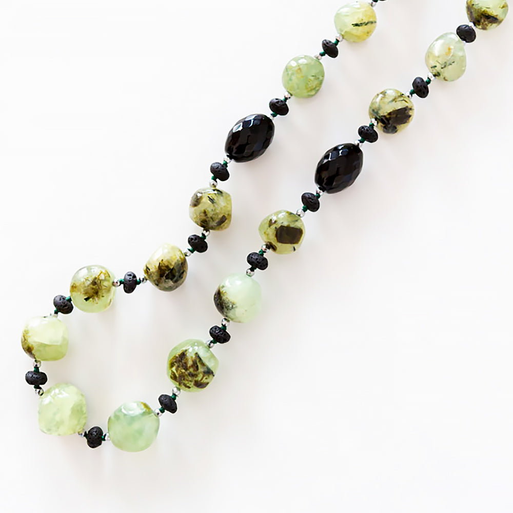 Prehnite, Onyx, Volcanic Rock and Hematite Detail Necklace - 70cm - Victoria's Jewellery