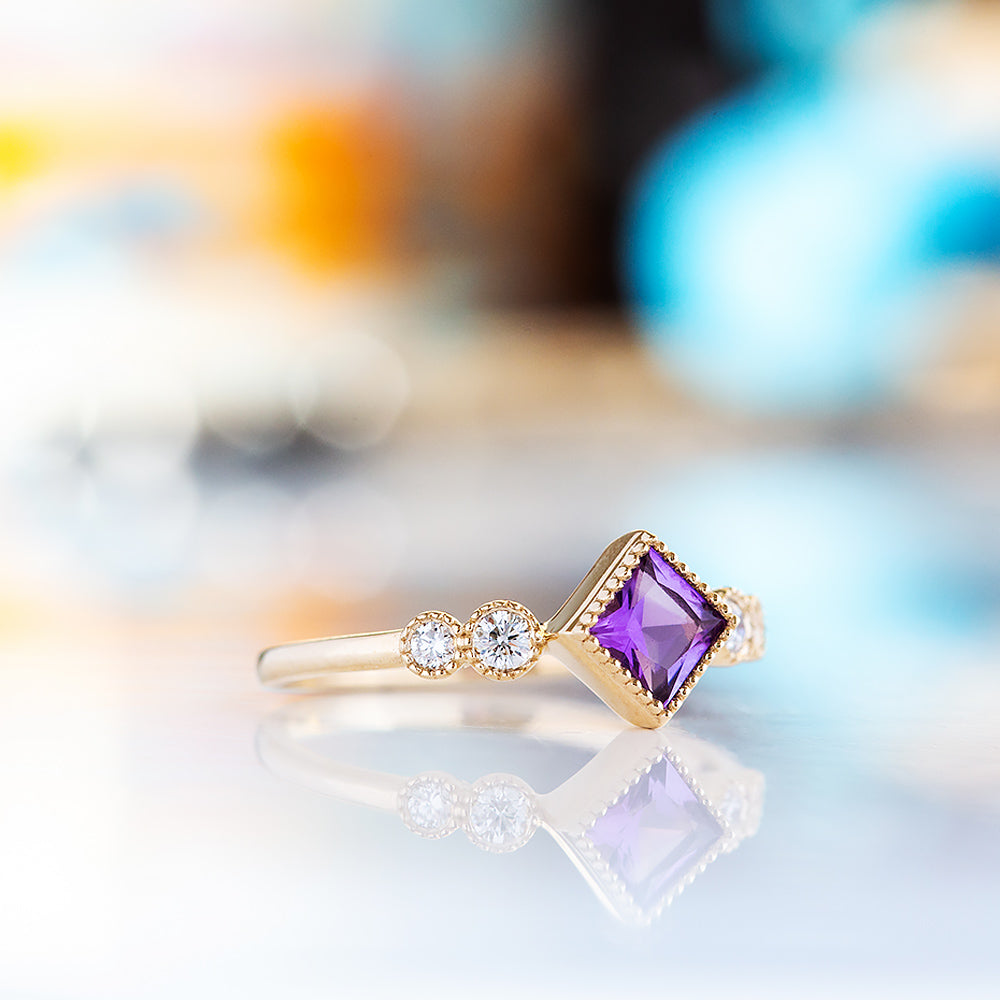 Shay, an Amethyst and Lab Diamond Half Eternity Ring