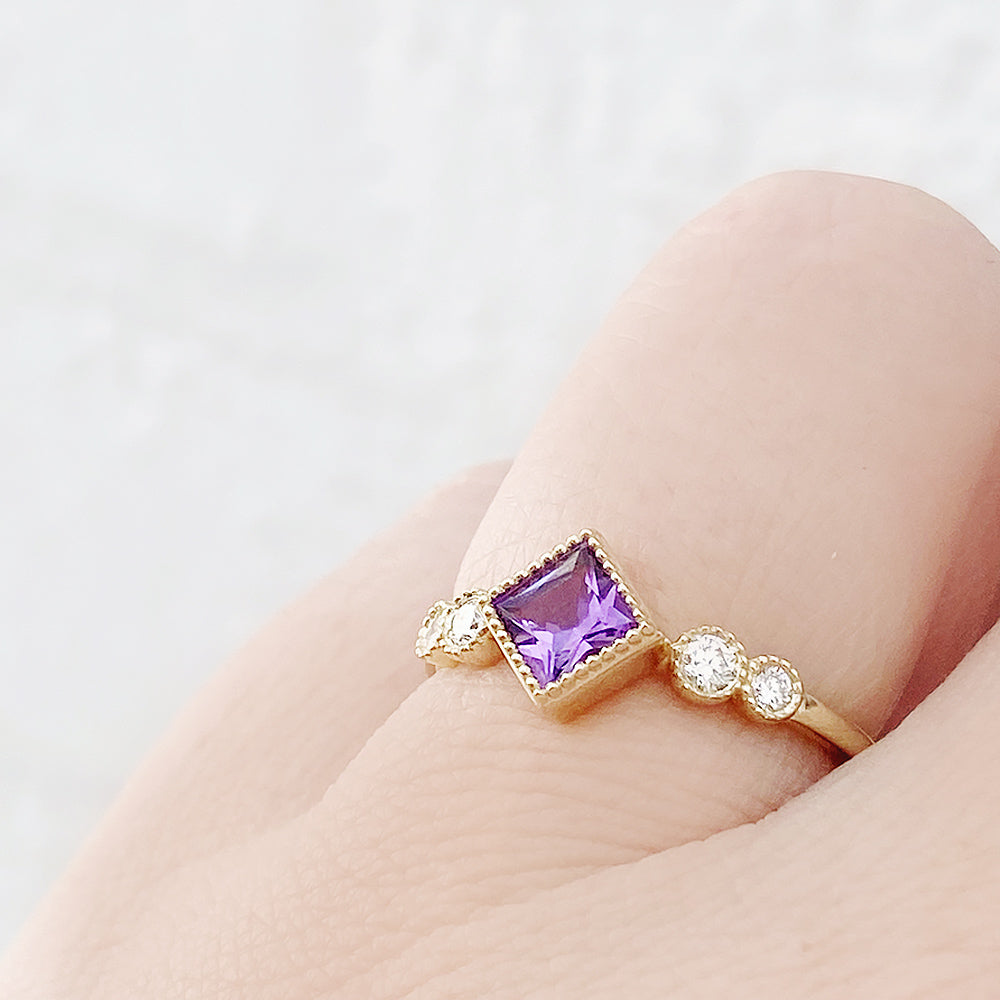 Shay, an Amethyst and Lab Diamond Half Eternity Ring