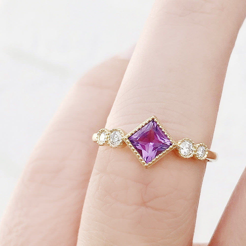 Shay, an Amethyst and Lab Diamond Half Eternity Ring