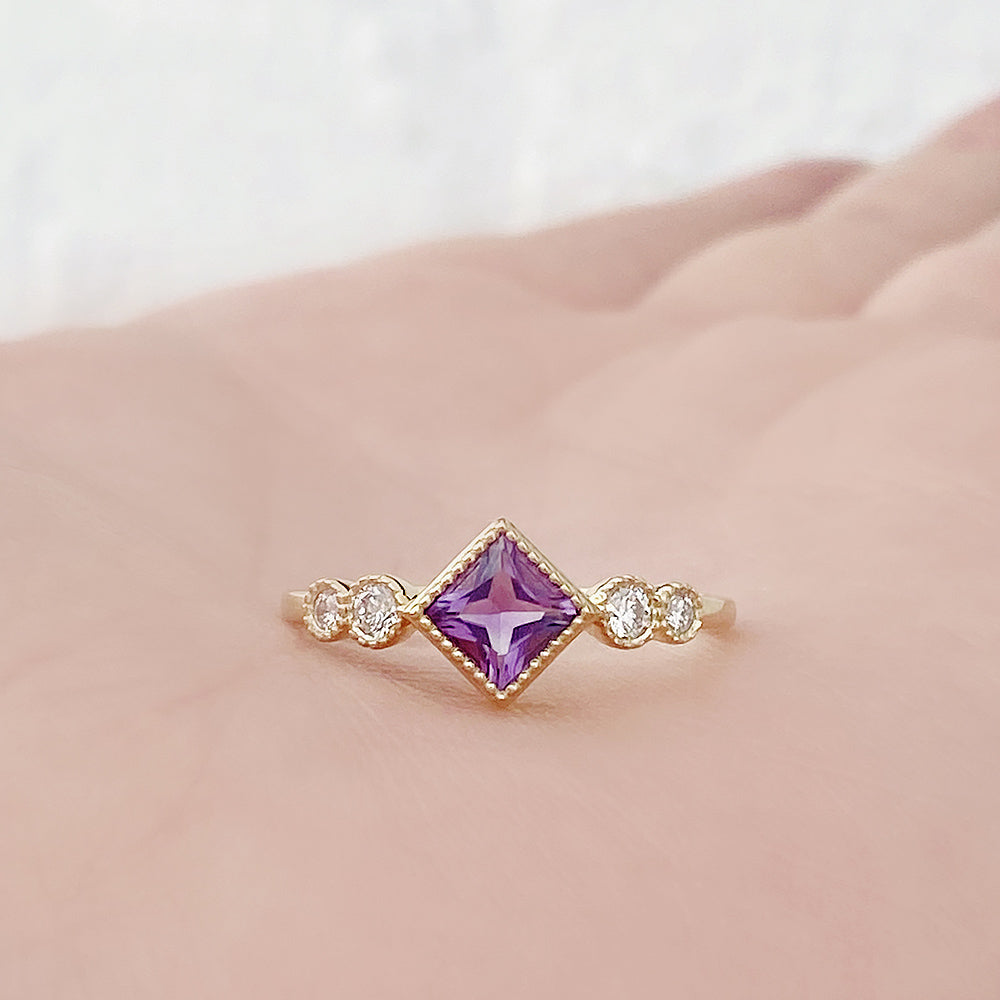 Shay, an Amethyst and Lab Diamond Half Eternity Ring