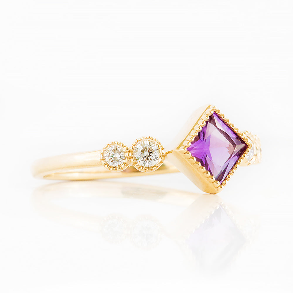 Shay, an Amethyst and Lab Diamond Half Eternity Ring