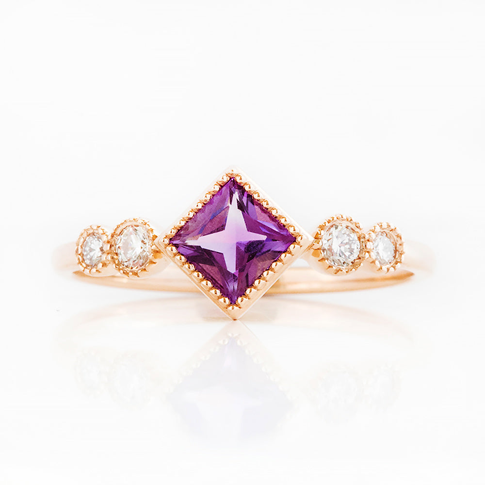 Shay, an Amethyst and Lab Diamond Half Eternity Ring