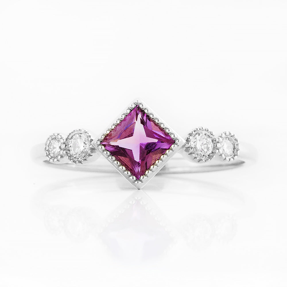 Shay, an Amethyst and Lab Diamond Half Eternity Ring