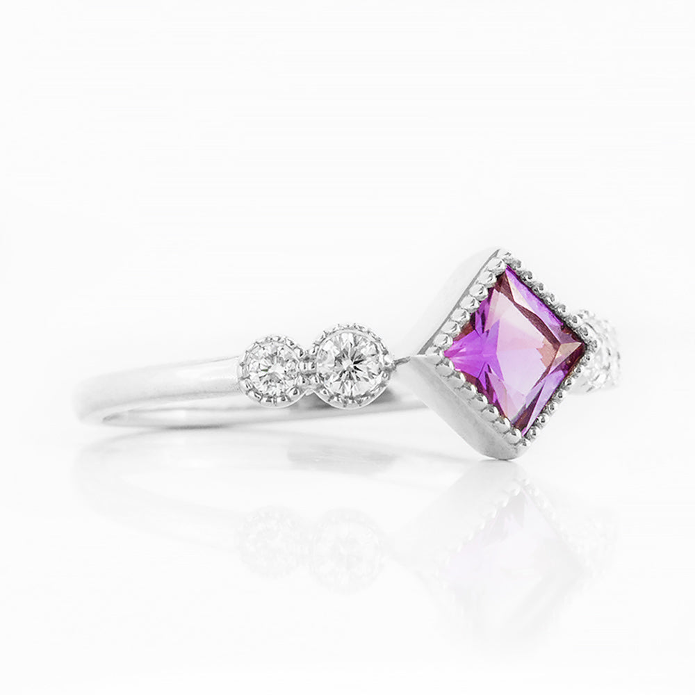 Shay, an Amethyst and Lab Diamond Half Eternity Ring