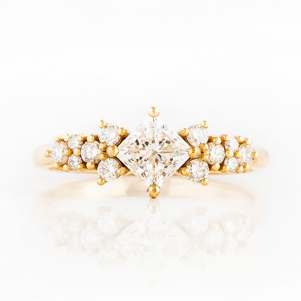 Princess cut Diamond Cluster Engagement Ring in Yellow Gold - Victoria's Jewellery