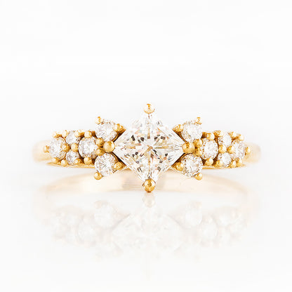 Princess cut Diamond Cluster Engagement Ring in Yellow Gold - Victoria's Jewellery