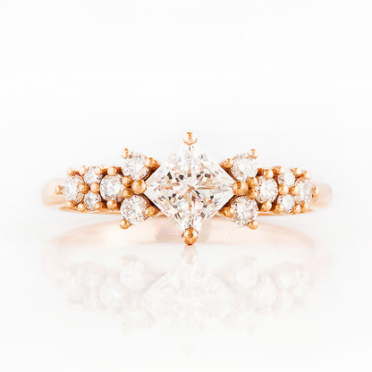 Princess cut Diamond Cluster Engagement Ring in Rose Gold - Victoria's Jewellery