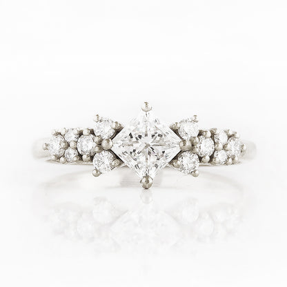 Princess cut Diamond Cluster Engagement Ring in White Gold - Victoria's Jewellery