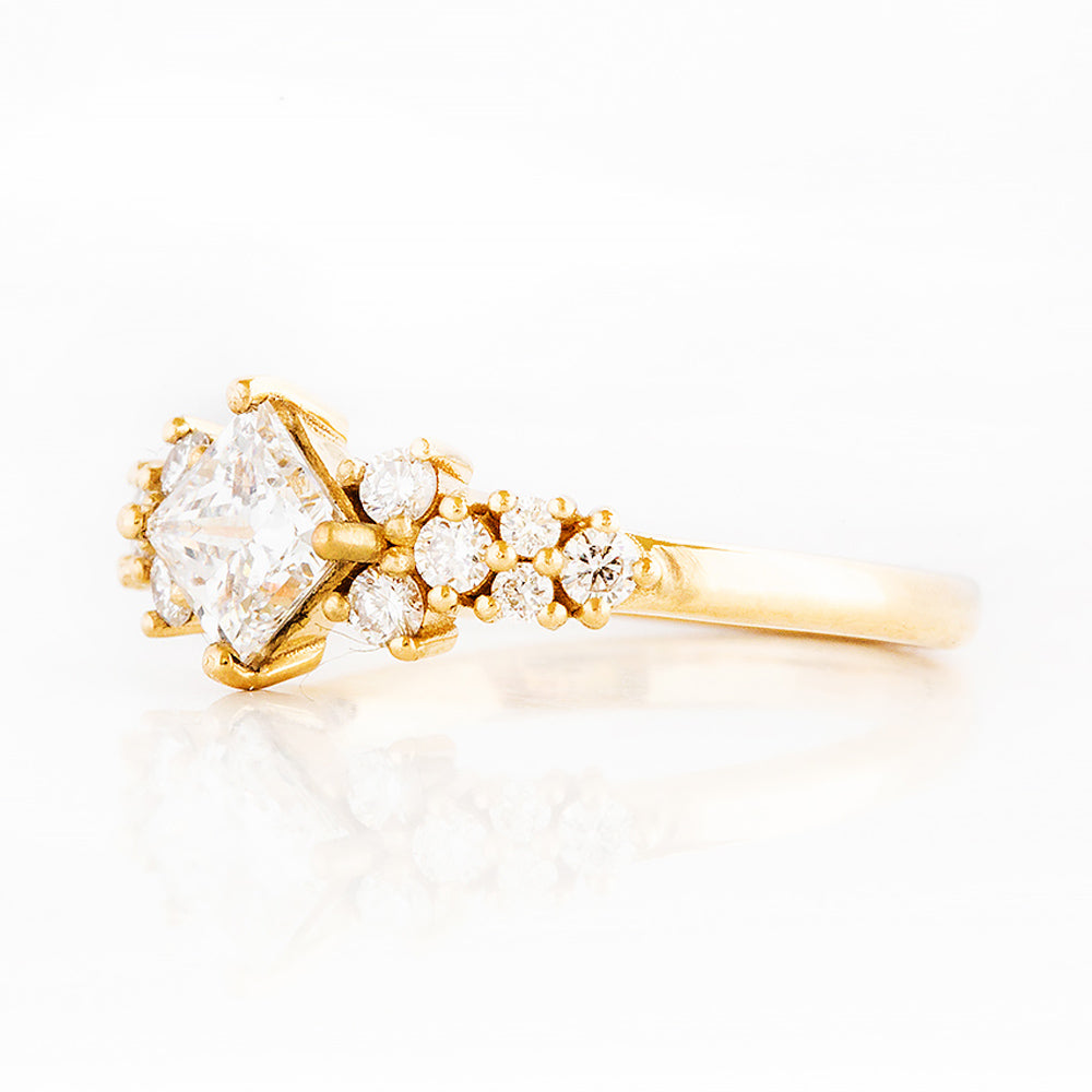 Princess cut Diamond Cluster Engagement Ring in Yellow Gold - Victoria's Jewellery