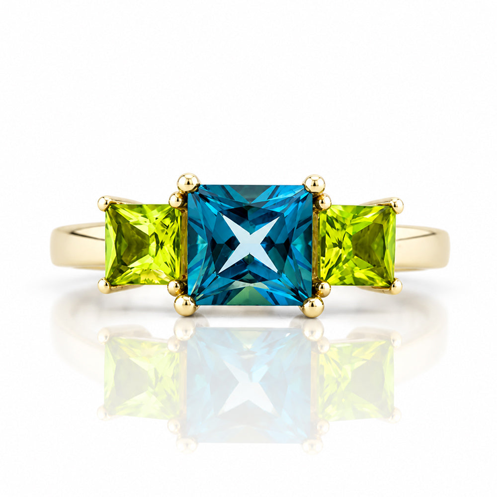 Anita, London Blue Topaz and Peridot Trilogy Ring