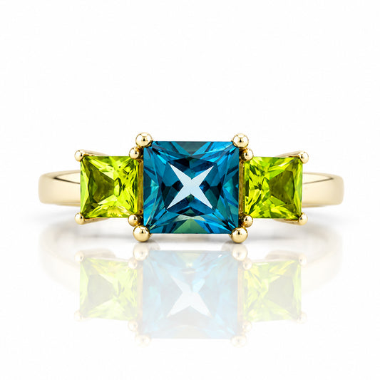 Anita, London Blue Topaz and Peridot Trilogy Ring - Victoria's Jewellery