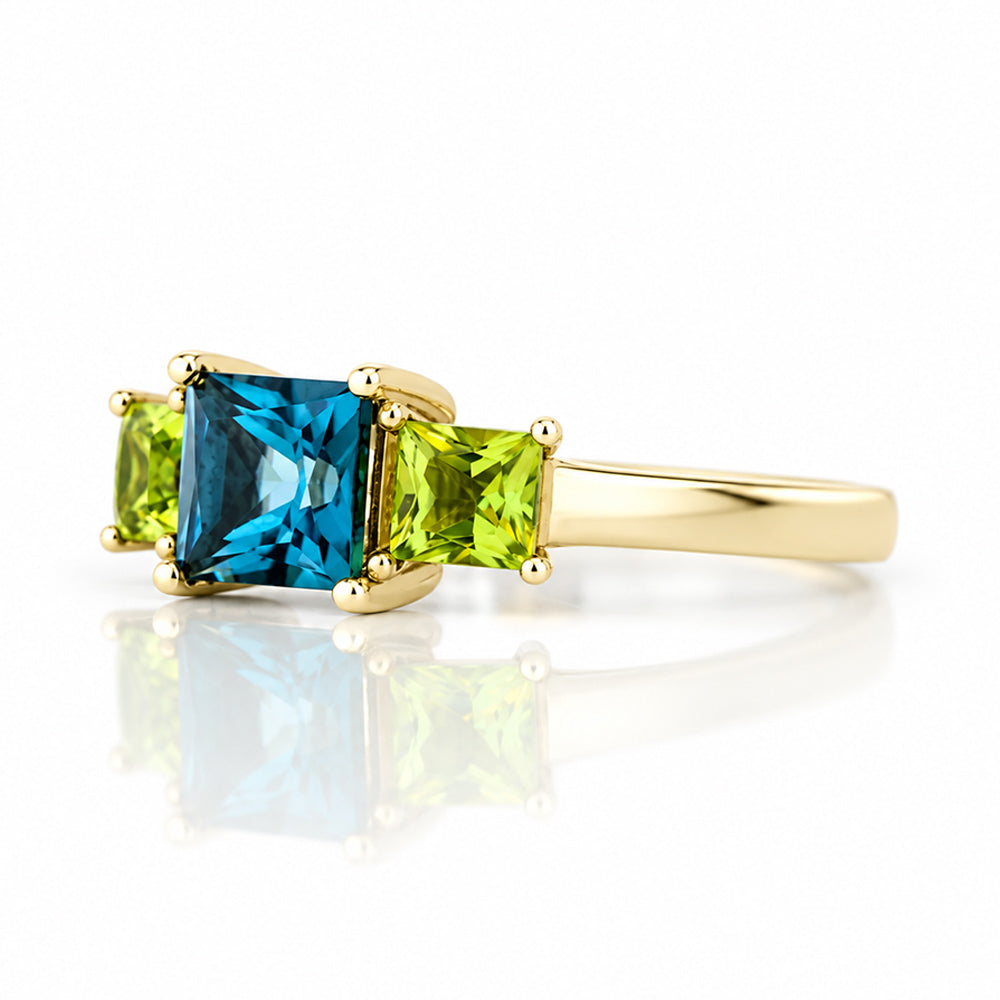 Anita, London Blue Topaz and Peridot Trilogy Ring