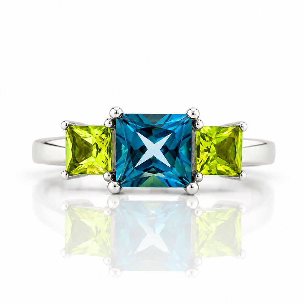 Anita, London Blue Topaz and Peridot Trilogy Ring
