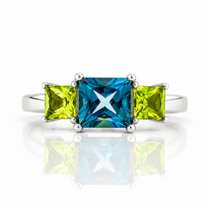 Anita, London Blue Topaz and Peridot Trilogy Ring