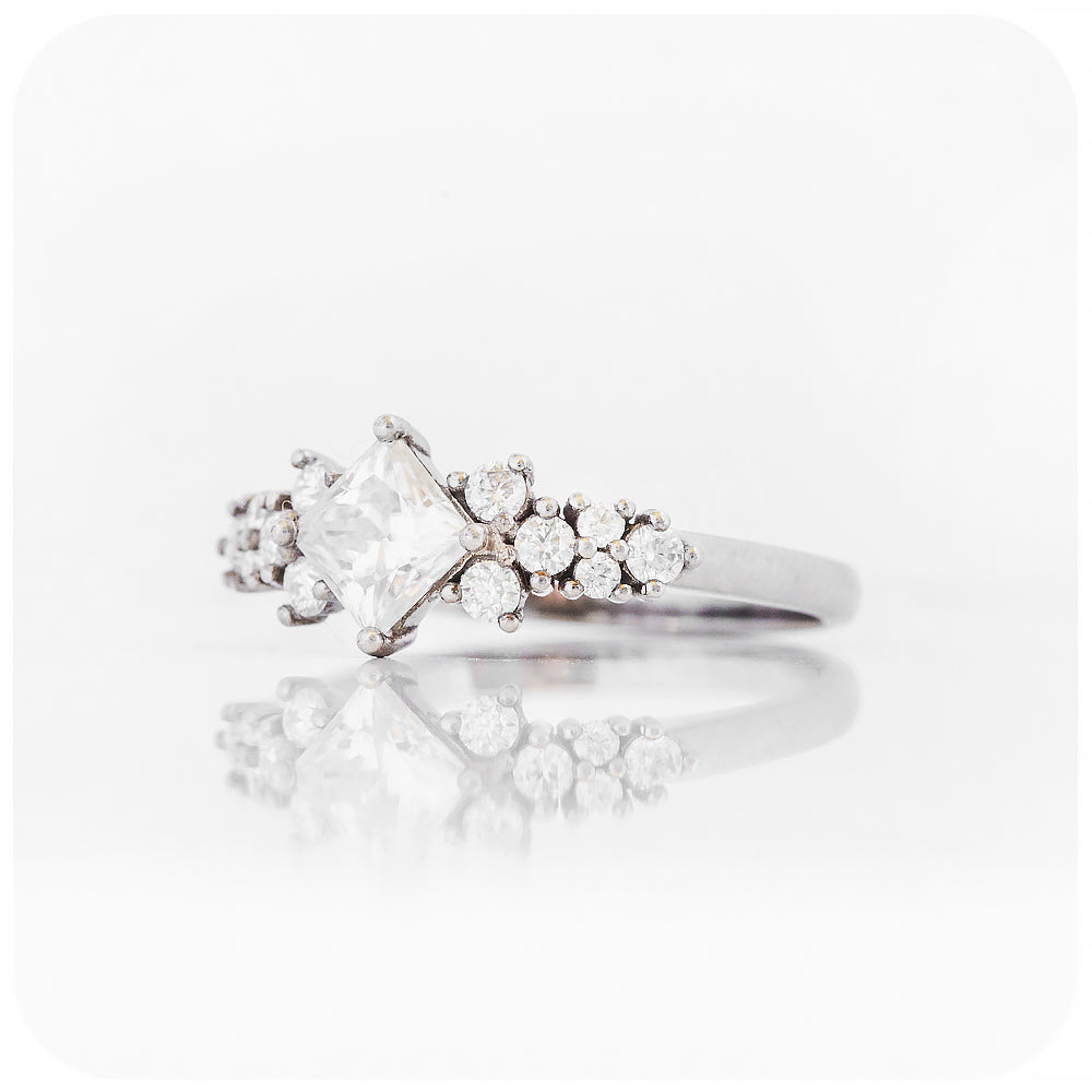 princess cut mossanite cluster style engagement or cocktail ring - Victoria's Jewellery