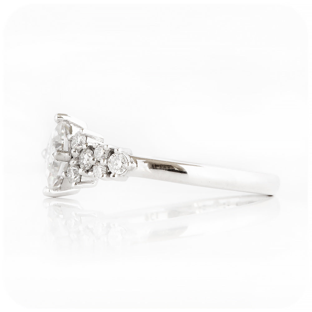 Princess cut Moissanite Scatter Engagement Ring in White Gold - Victoria's Jewellery