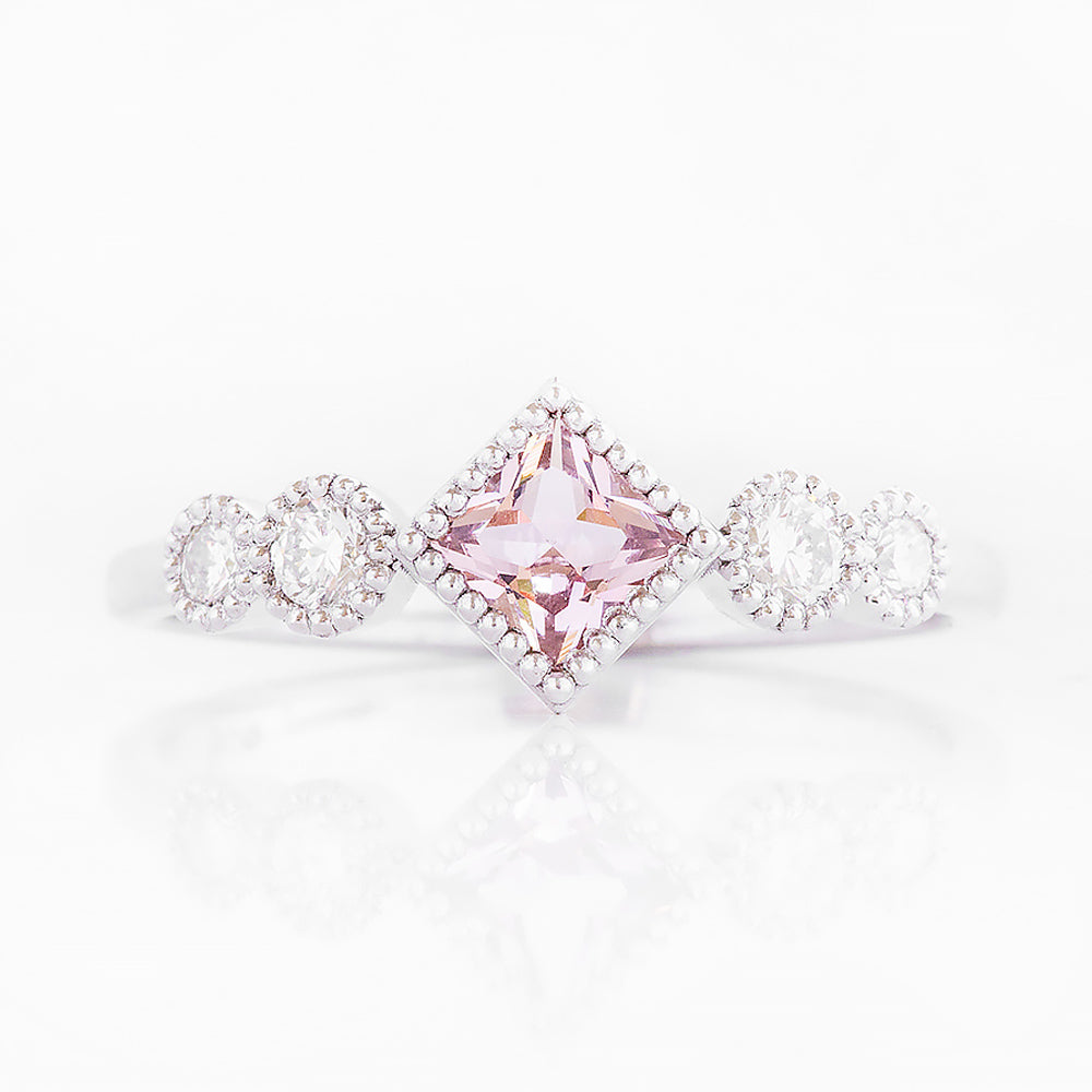 Shay, a Morganite and Lab Diamond Half Eternity Ring