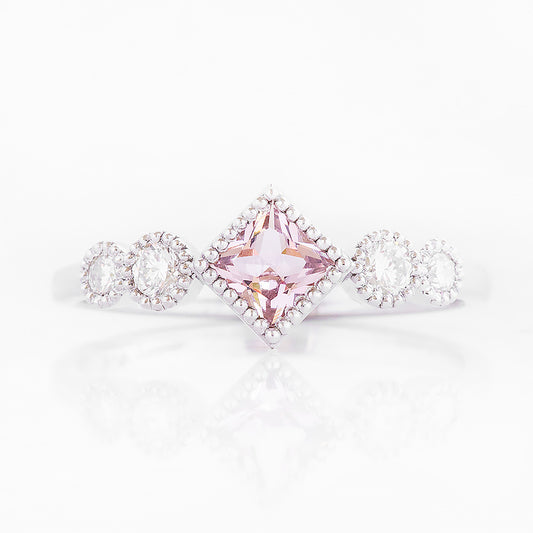 Shay, a Morganite and Lab Diamond Half Eternity Ring