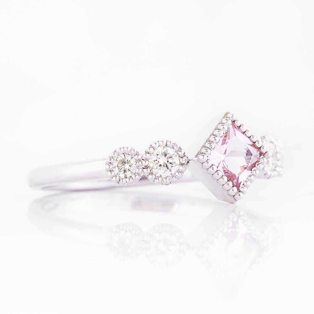 Shay, a Morganite and Lab Diamond Half Eternity Ring
