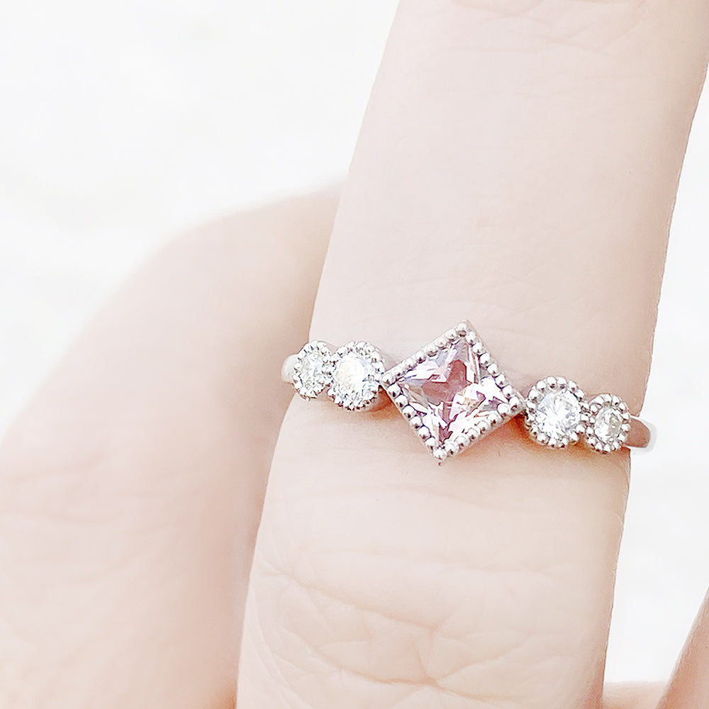Shay, a Morganite and Lab Diamond Half Eternity Ring