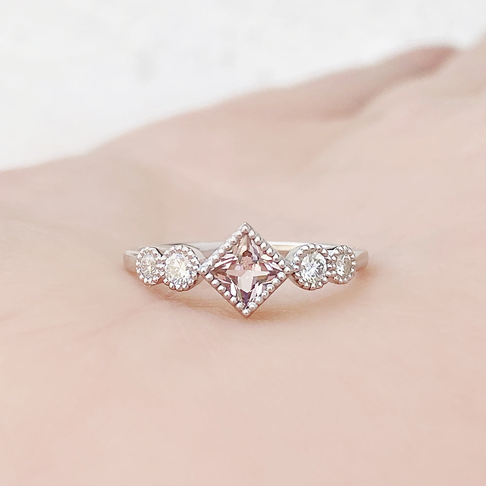 Shay, a Morganite and Lab Diamond Half Eternity Ring