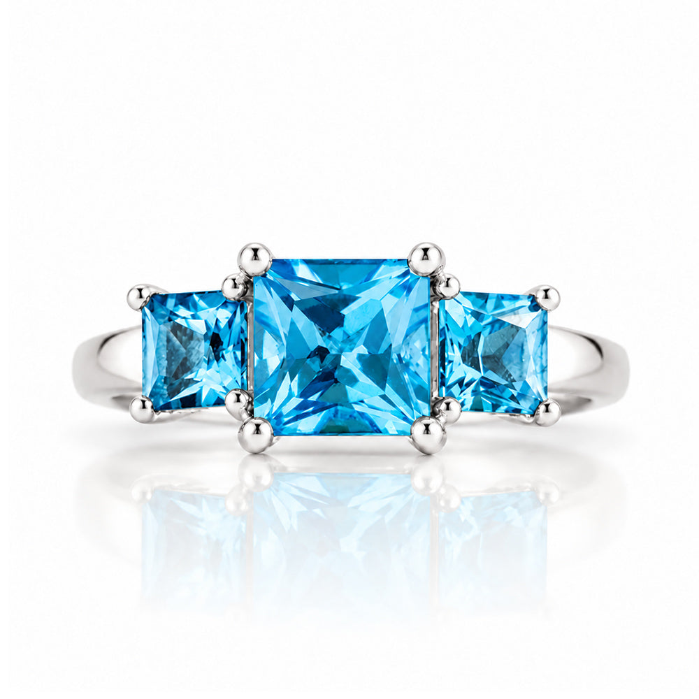 Anita, Princess cut Swiss Blue Topaz Ring