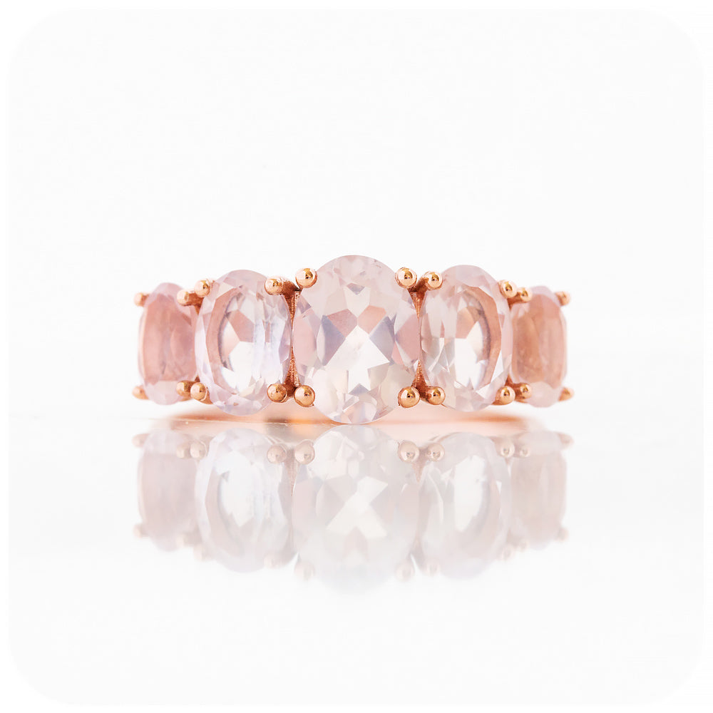 Oval cut Graduated Pink Rose Quartz Anniversary or Birthday Ring - Victoria's Jewellery