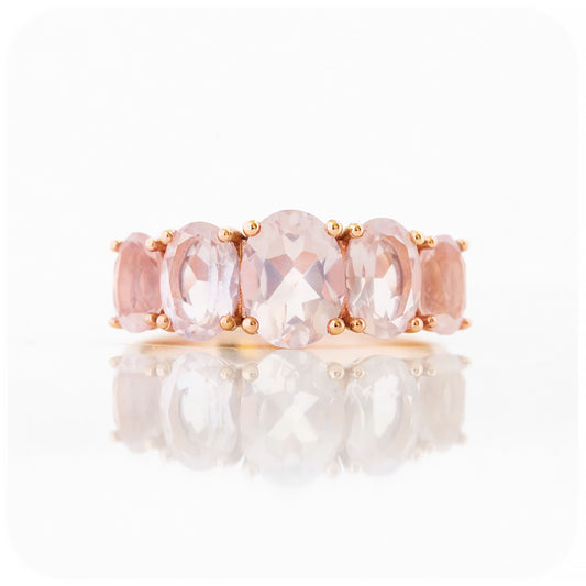 Oval cut Graduated Pink Rose Quartz Anniversary or Birthday Ring - Victoria's Jewellery