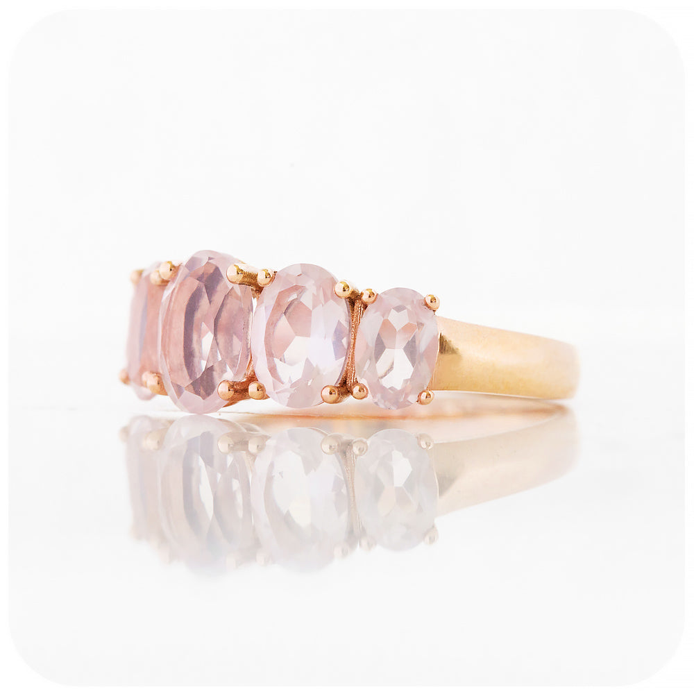 Oval cut Graduated Pink Rose Quartz Anniversary or Birthday Ring - Victoria's Jewellery