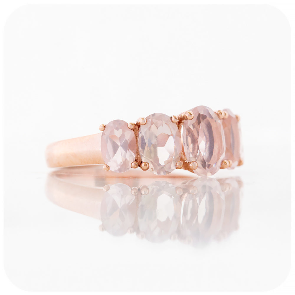 Oval cut Graduated Pink Rose Quartz Anniversary or Birthday Ring - Victoria's Jewellery